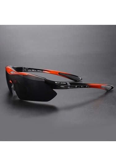 West Bıkıng Yp0703142 Polarize Spor Güneş Gözlüğü 5 Lensli Bisiklet Dağ Bisikleti Güneş Gözlüğü - Siyah+turuncu