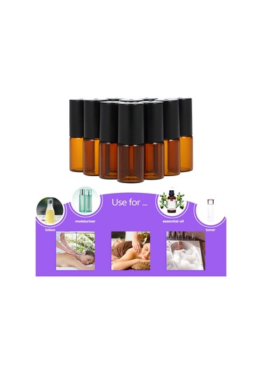 Geeroyoo "10 Adet 3ml Kehribar Renkli Esans Yağı Roll-on Şişesi, Paslanmaz Çelik Toplu Ve Damlalıklı" Siyah
