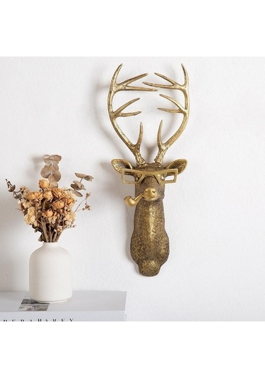 Novahub Reçine Heykel Duvar Dekorasyon - Deer Kolye Duvar Montaj, Antik Bakır Rengi, Duvar Tasarımı Deer