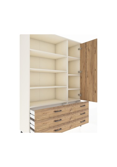 Hyperion Dolap 8 Raflı 6 Çekmeceli Tek Kapaklı 132x44x195 Aytaşı-çam/çam Atlas Çam/atlas Çam