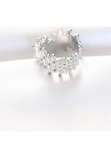 Silver Renk Tırtıklı Kalın Baget Taş Tasarım Ayarlanabilir Yüzük Gümüş