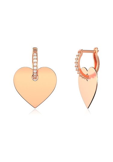 İndigo Takı Sade Kalpli Plaka Rose Gümüş Küpe Rose Renk