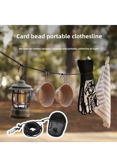 Siyah 3m Çamaşır İpi, Askısız, Yansıtıcı, Rüzgar Geçirmez, Ayarlanabilir, Taşınabilir Depolama Siyah