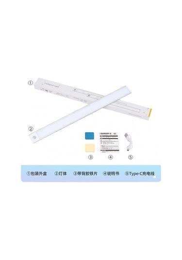 Youtek 40cm Alüminyum Gövde Led Işık Şeridi - Kişi Algılama, Üç Renk Ayarlı, Şarj Edilebilir, Dolap/şapka Dolabı İçin Siyah Siyah