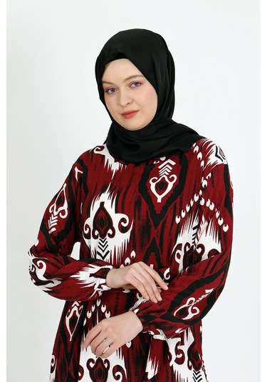Desenli Bürümcük Elbise Bordo