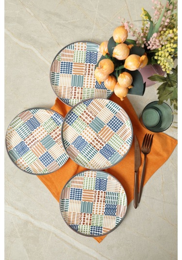 Keramika Etnik Hitit Pasta Tabağı 20 Cm 4 Adet 22552 Çok Renkli