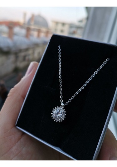 Ervanur Gümüş Kaplama Zirkon Tektaş Kadın Kolye Gümüş