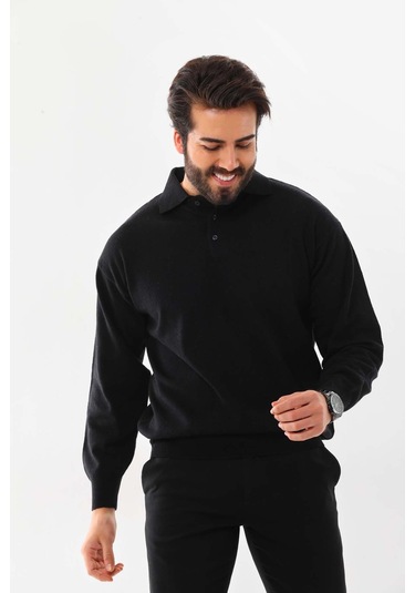 Ersin Triko Erkek Polo Yaka Yün Kazak 4135 Siyah