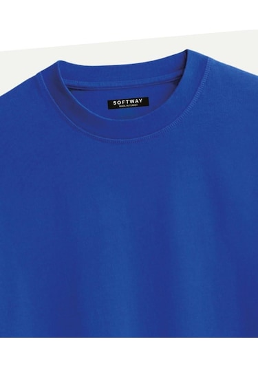 Unisex Bisiklet Yaka %100 Organik Pamuklu Kalın Dokulu Skull Baskılı Oversize T-shirt - Saks Mavisi Saks Mavisi