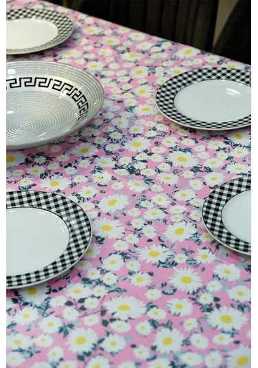 Sufre Sıvı Geçirmez Masa Örtüsü Sofra Bezi Sofra Örtüsü Piknik Örtüsü Pembe Papatya