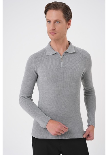 Tr 878 Triko Slim Fit Gri Basic Gri