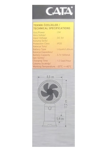 Cata Serino Şarjlı El Vantilatörü Ct-9949