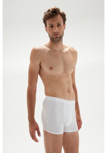 Weweus Beyaz Erkek Süper İnce Doğal Bambu Lüks Boxer 1012 Beyaz