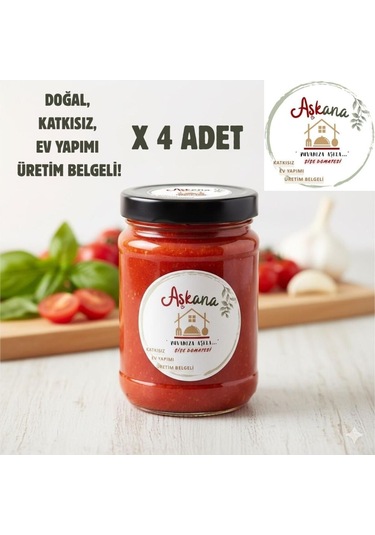 Şişe Domatesi- Doğal, Ev Yapımı, Katkısız, Üretim Belgeli, Domates Konservesi-600 Gr X 4 Adet