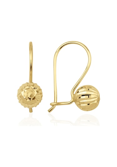 Fiyonk Kuyumculuk 14 Ayar Altın Işıltılı Top Sallantılı Küpe