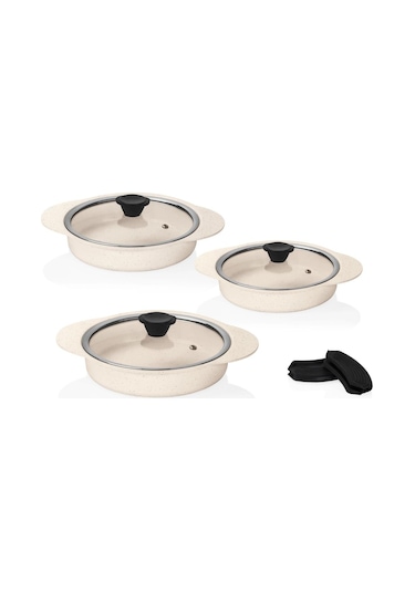 Taç Granit Plus 3'lü Sahan Seti Tak/çıkar Silikon Saplı Krem Tac-4779 Krem