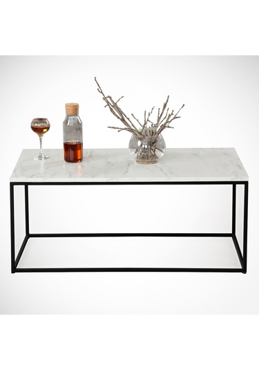 Cosco Beyaz Mermer Orta Sehpa Metal & Orta Masa Marmo/Metal Ayak