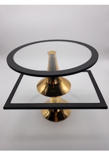 Fiyakalı Ürünler Atölyesi Yuvarlak ve Dikdörtgen Kek Pasta Kurabiye Standı 2'li Siyah