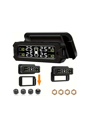 Boatshop1 Araba Suv Pikap Mpv Orv Tpms Siyah Kablosuz Harici Sensör Kiti Güneş Enerjili Ayarlanabilir Çıkarılabilir Braket
