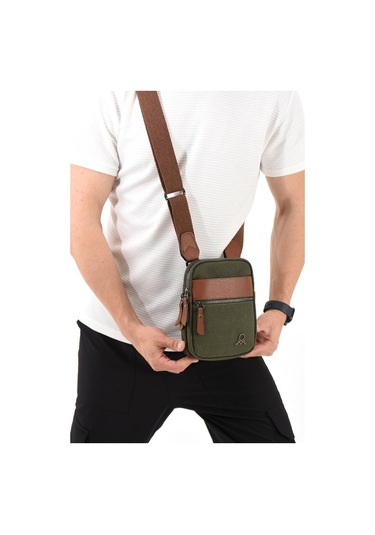 Kanvas Kumaş Telefon Çantası Erkek Postacı Çanta 20 12 Cm Çapraz Askılı Omuz Çantası Mega Çanta Yeşil
