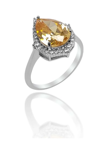 Şampanya Sitrin Taşlı Damla Model 925 Ayar Gümüş Dörtlü Set 201024157 Gümüş