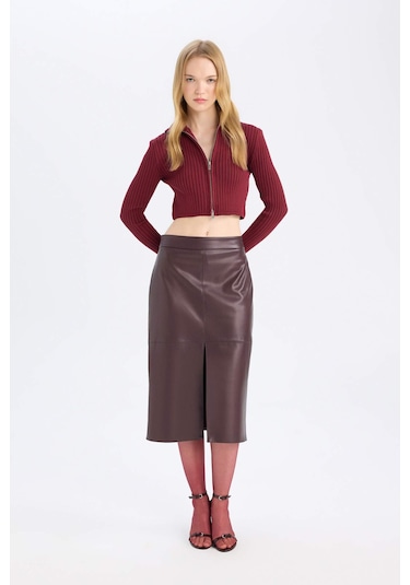 Defacto Coool Yarım Balıkçı Yaka Fermuarlı Triko Hırka B2558AX24AUBR415 Bordo