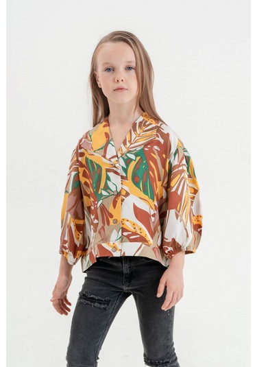 Kız Çocuk Empirme Gömlek 3088 Kahve Kahverengi