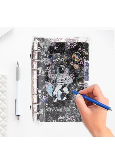 Mekanizmalı Simli Ve Sulu Kapaklı Desenli Defter Gri - Siyah