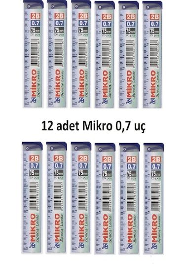 Mikro Kalem Ucu 0.7 2B Dereceli Cetvelli - 12'li Paket