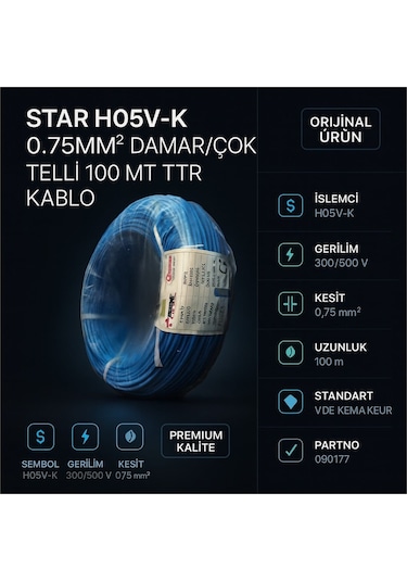 Star H05v-k 0.75mm² Damar/çok Telli 100 Mt Ttr Kablo