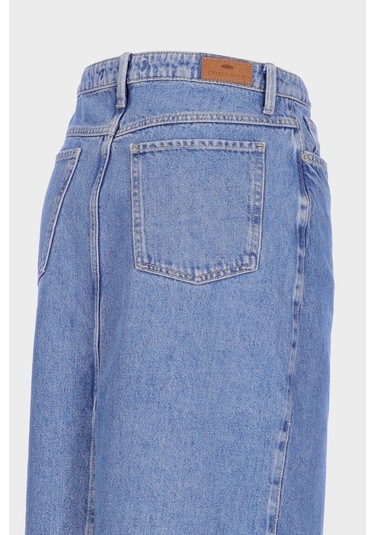 Açık Mavi Yüksek Bel Patı Düğmeli Ön Ve Arka Yırtmaçlı Jean Etek C 4532-035 Açık Mavi