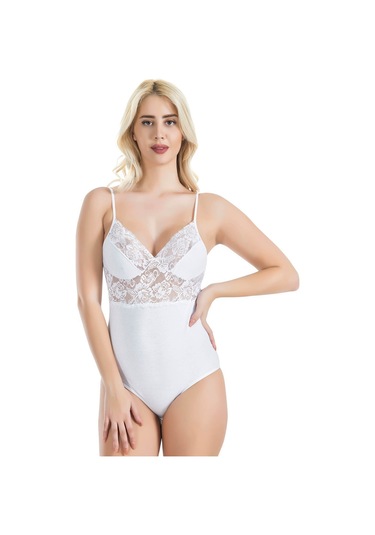 İp Askılı Dantelli Kadın Body 334 Beyaz