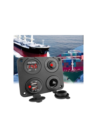 Maroces-Switch Panel 4'Lü Marin Usb + Voltmetre + Çakmaklık + Anahtar