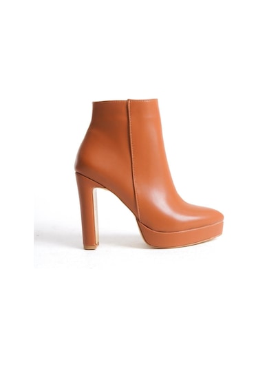 Mubiano Mbsr603-tb Kadın Kalın Topuklu Taba Oval Burun Kısa Bot & Bootie Taba