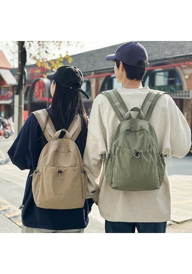 Novahub Düz Renk Pileli Sırt Çantası Erkek Hafif Seyahat Küçük Sırt Çantası Kadın Okul Çantası Haki Haki