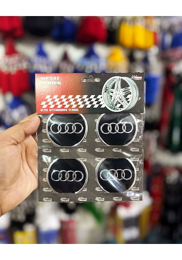 Universal Araç Uyumlu, Audi Jant Göbeği Arması, Sticker 4'lü Set 60mm Gümüş