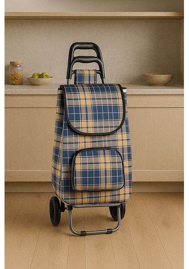 Su Geçirmez Çantalı Katlanabilir Alüminyum Pazar Arabası Mavi