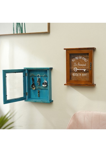 Youmex Gömlek Ahşap Anahtar Saklama Kutusu, Klasik Tarzlı Duvar Takımı, Poç Takma Ve Toz Koruma Kapaklı, Kuzey Avrupa Desenli Ev Dekoru Mavi, Çivi Dahil Değil