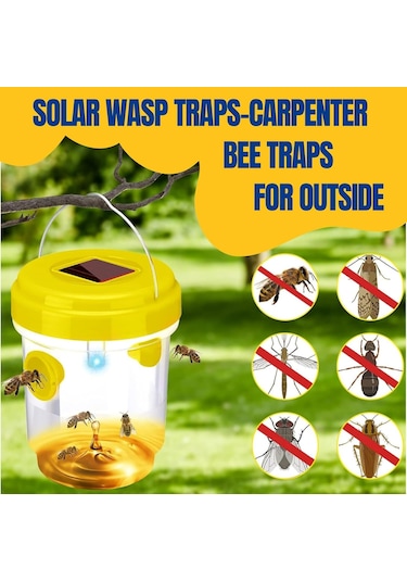 Hfambition Güneş Enerjili Dış Mekan Asılı Arı Tutucu - 2 Adet Sarı Arı Tuzağı, Solar Enerji İle İşleyen Kovucu Alet