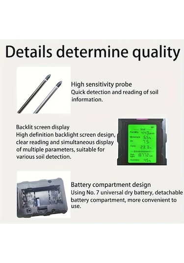 Honeybeeshop 6'sı 1 Arada Toprak Analiz Metre Verimlilik Sıcaklık Işık Ph Nem Hava Nem Testi Kolay Kullanım Bahçe Aracı