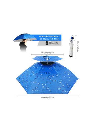 Aubyhe 95 Cm Çift Katlı Rüzgar Ve Yağmur Dayanıklı Balıkçılık Şapka Şemsiyesi - Gümüş Renk Gümüş