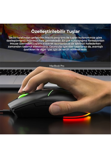 Lecoo MS109 Kablolu 6400DPI 8 Makro Tuşlu RGB Gaming Optik Mouse