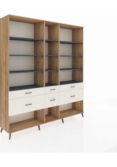 Hyperion Dolap 12 Raflı 6 Çekmeceli 220x44x243 Çam-antrasit/aytaşı Antrasıt/aytası