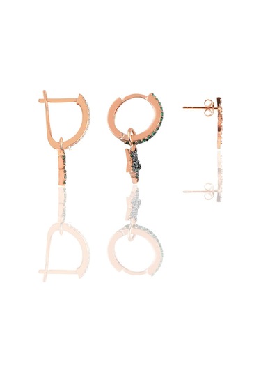 Gümüş Rose Yeşil Taşlı Yıldız Yonca Ve Palmiye Kombin Üçlü Küpe Seti