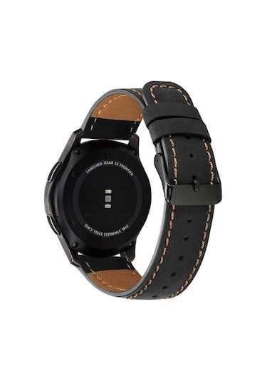 Galaxy Watch 46mm 22mm Uyumlu Krd-29 Deri Mtr Kordon-siyah