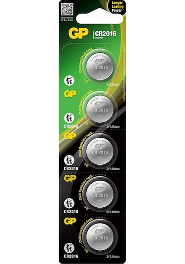 GP CR2016 3V Lityum Kartela Düğme Pil 5'li