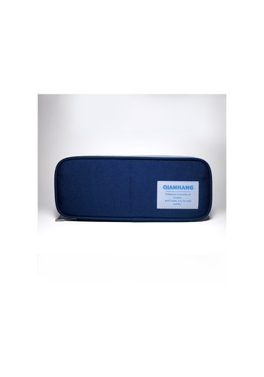 Basit Büyük Kapasiteli Çift Katmanlı Fermuarlı Öğrenci Kalem Kutusu MAvi