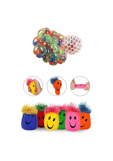 2 Adet Beyin Şekilli Strs Topu Ve 2 Adet Gülen Yüz Cino Strs Topu