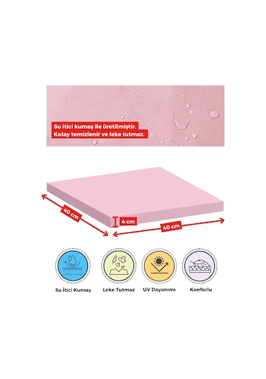 Xpermate 6'lı Sandalye Minderi Su İtici Kumaş 40 x 40 CM Pembe