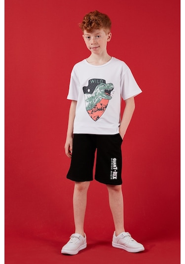 Lela Pamuklu Regular Fit Bisiklet Yaka Şortlu Alt-Üst Erkek Çocuk Takım 6212018 Beyaz